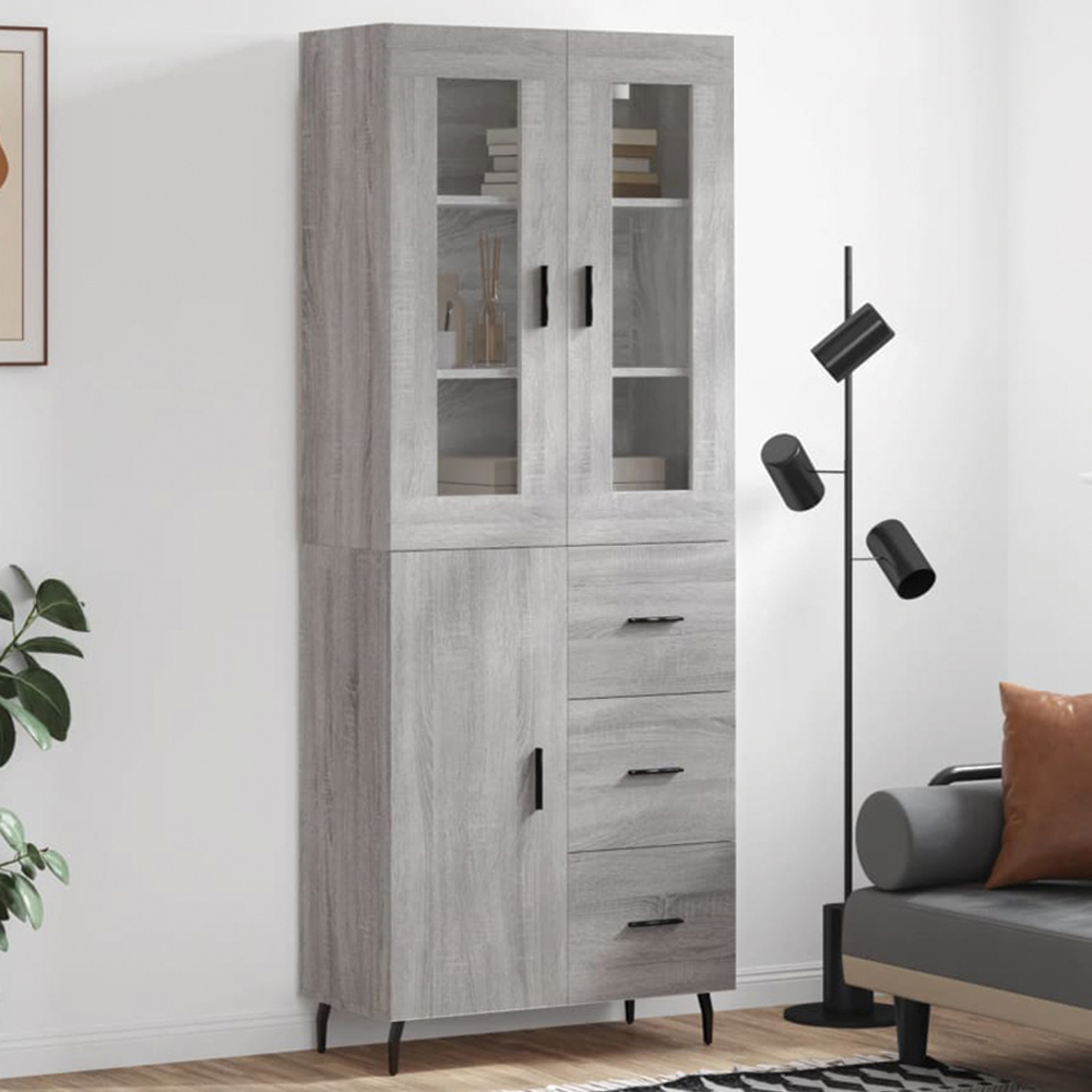 vidaXL 3 Door 3 Drawer Grey Sonoma Highboard Image 1