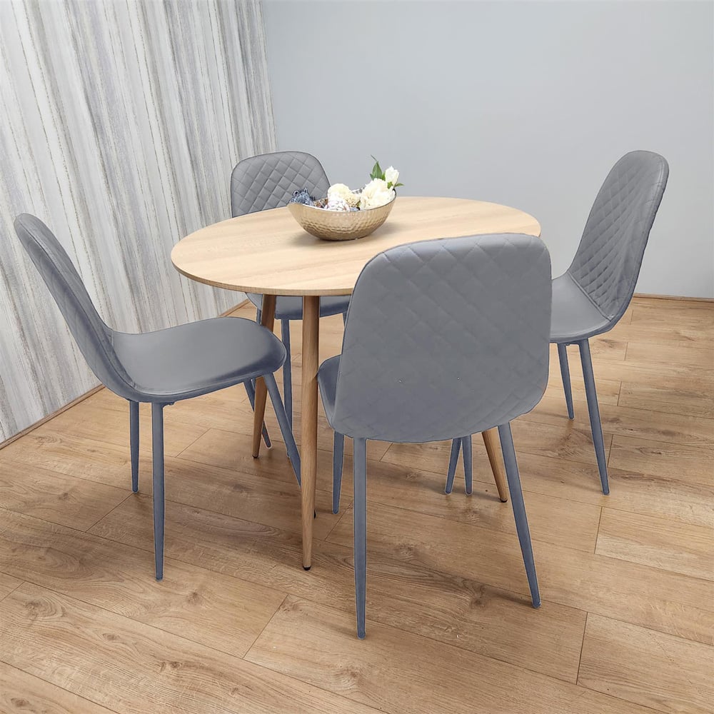 Kosy Koala 4 Seater Leather Wood Effect Round Dining Set Grey Image 4