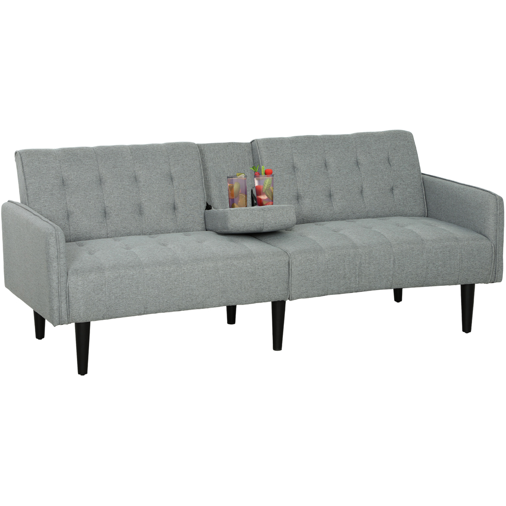 HOMCOM 3 Seater Light Grey Upholstered Sofa Bed with Storage Image 2