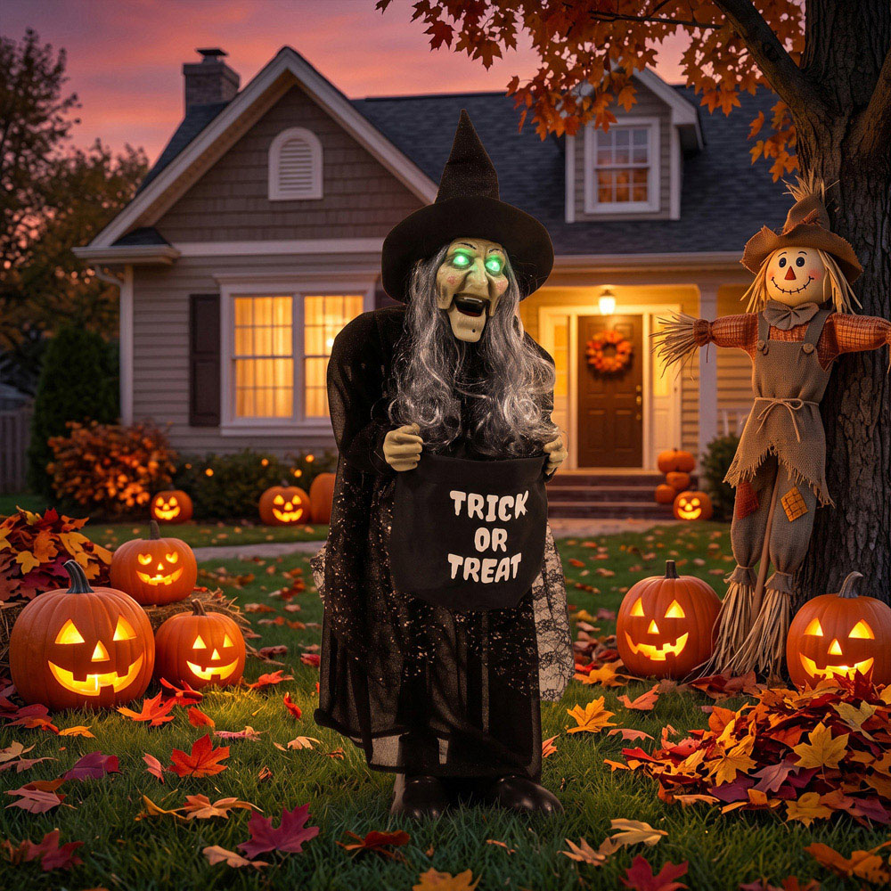 HOMCOM Light Up Animated Witch with Trick or Treat Bag Halloween Decoration 3ft Image 4