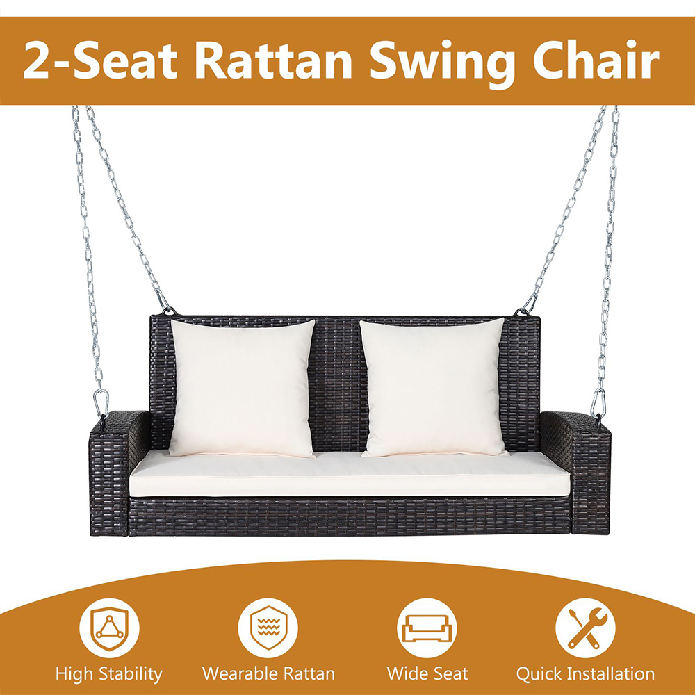 Costway 2 Seater White Rattan Swing Image 5