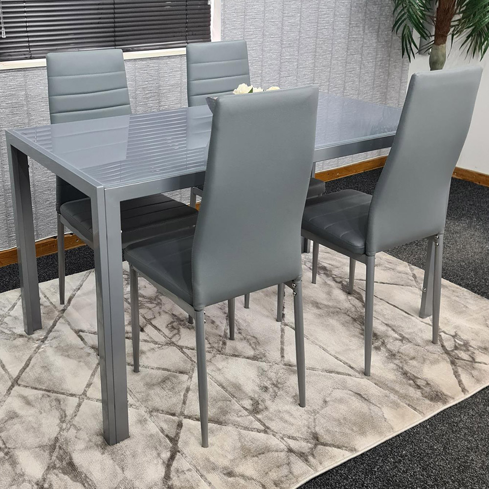Portland 4 Seater Leather Dining Set Grey Image 1