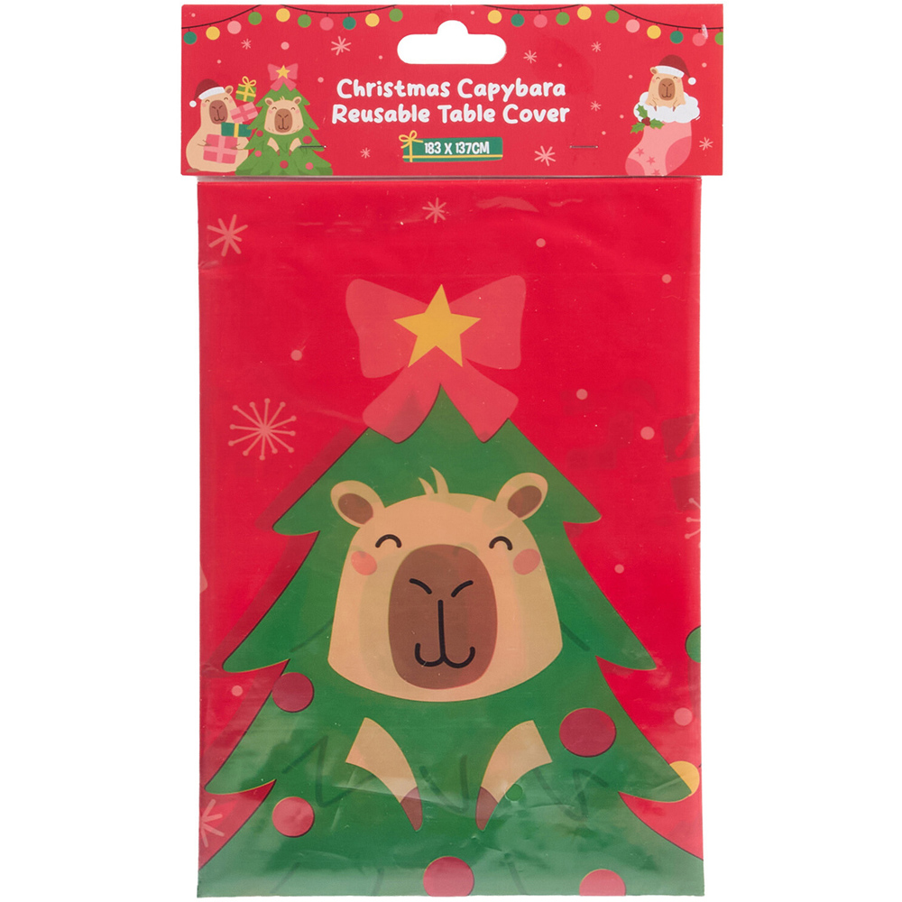 Christmas Capybara Reusable Table Cover Red Image 3