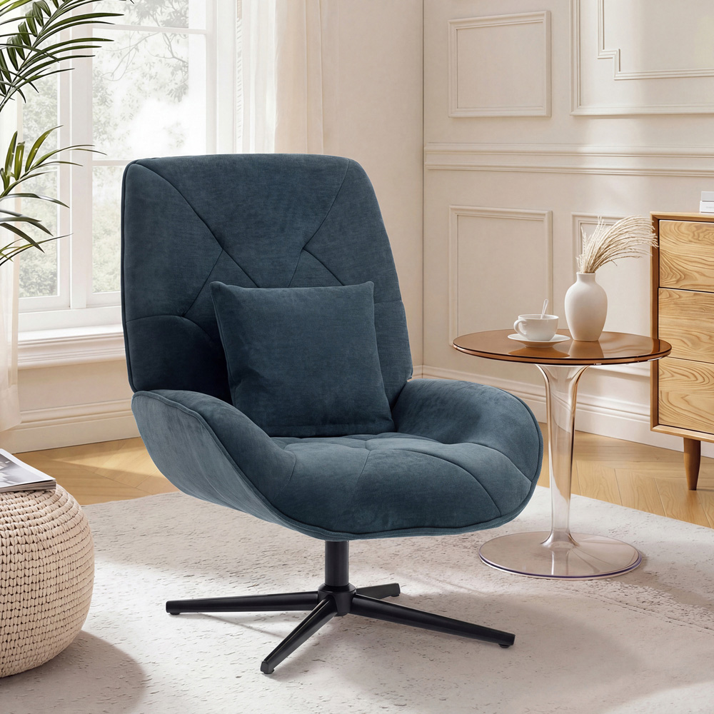 Portland Dark Green Chenille Swivel Accent Chair with Lumbar Pillow Image 2