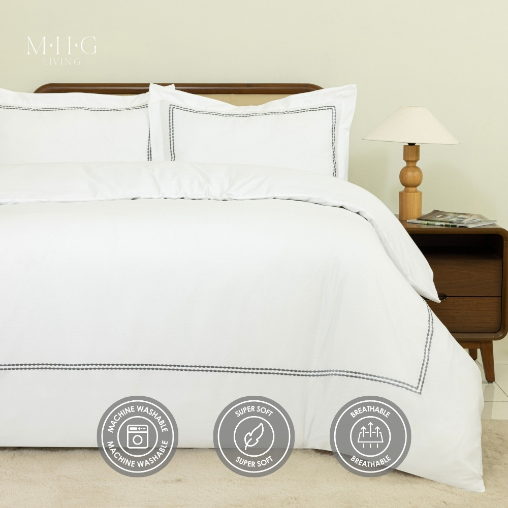 MHG Living Super King Size Kensington Grey 200 Thread Count Duvet Cover Set Image 9