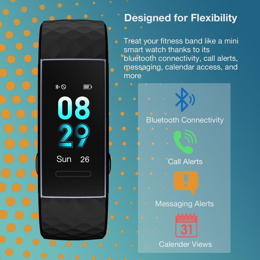 Aquarius Black Bluetooth Fitness Tracker with Heart Rate Monitor and Step Counter Image 6