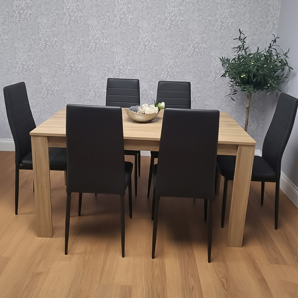 Portland 6 Seater Dining Set Oak Effect and Black Image 1