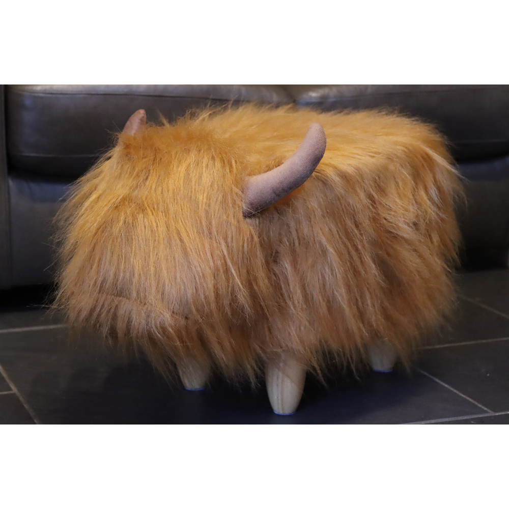 Gardeco Dillis The Highland Cow Soft Brown Synthetic Fur Footstool Image 6