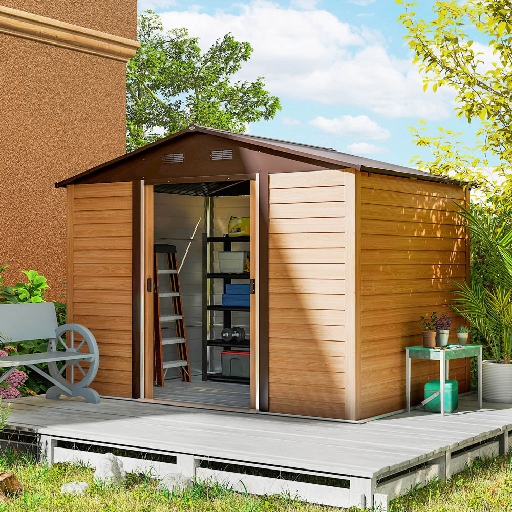 Outsunny 9.1 x 6.4ft Wood Effect Garden Shed with Sliding Door Image 2