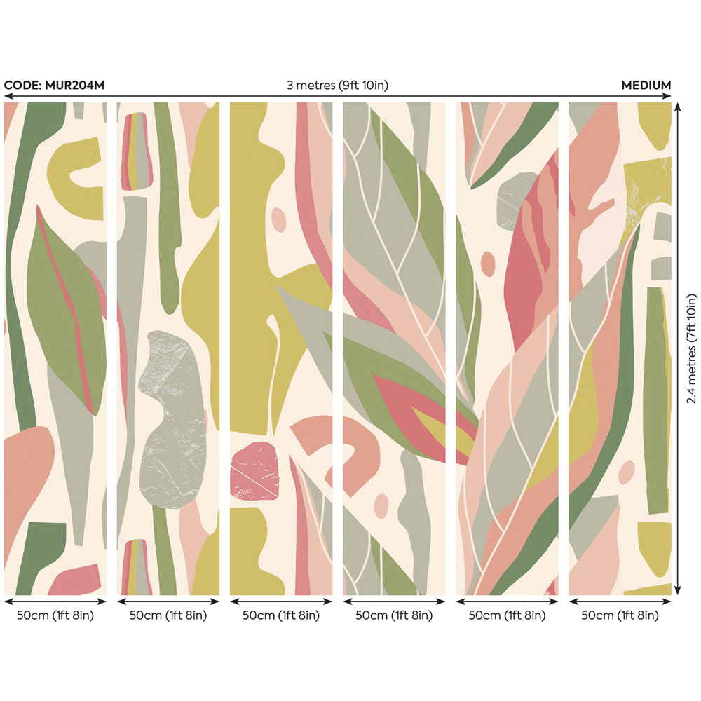 Origin Murals Abstract Leaf Shapes Pink Wall Mural Image 3