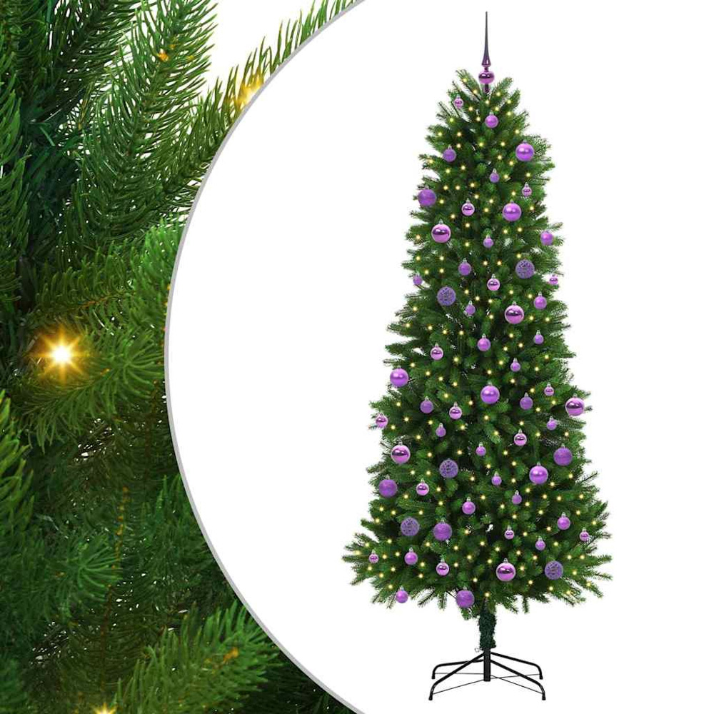 vidaXL Pre-Lit Lilac Baubles Green Artificial Christmas Tree 8ft Image 2