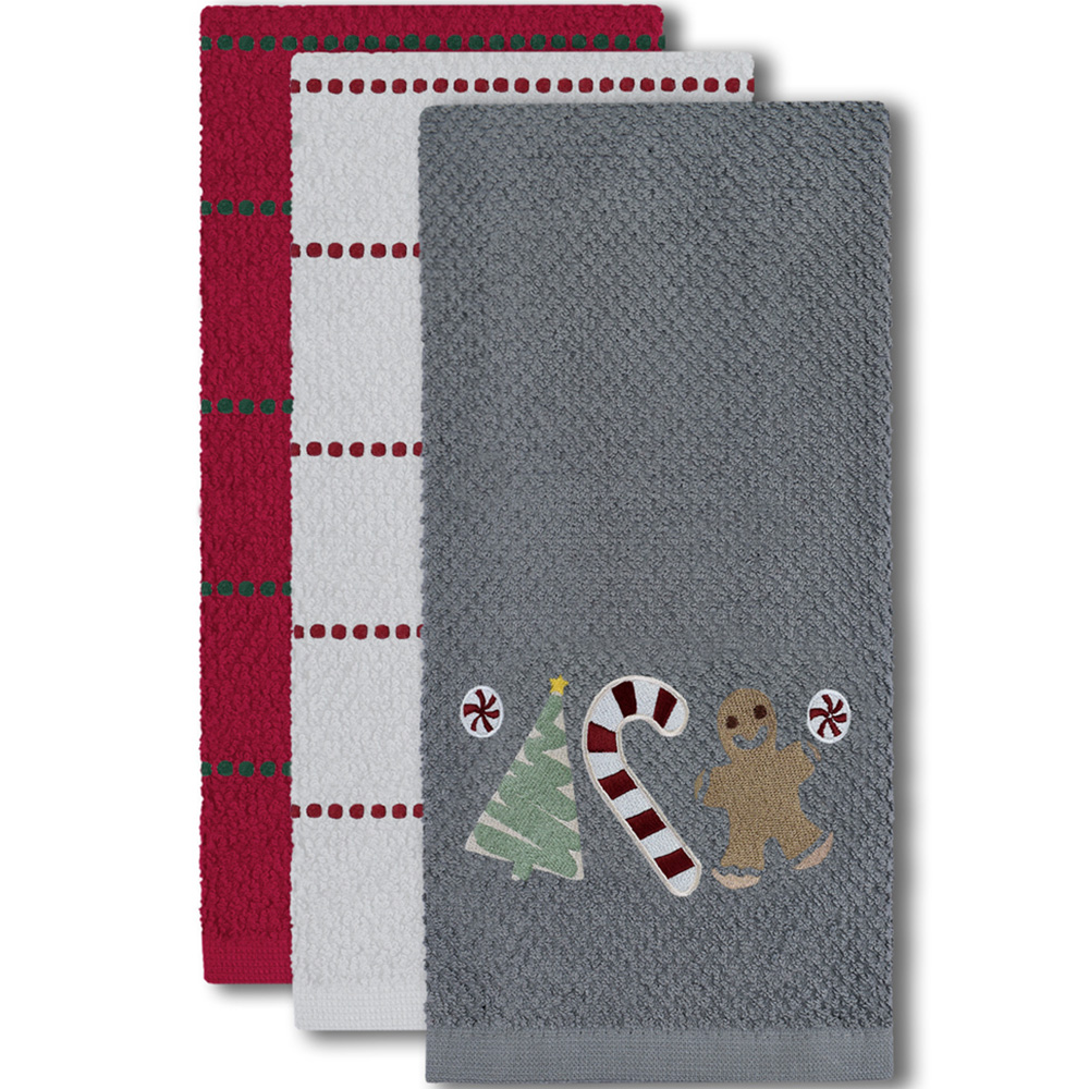 Noel Square Sweet Shop Grey Tea Towel 3 Pack Image 3