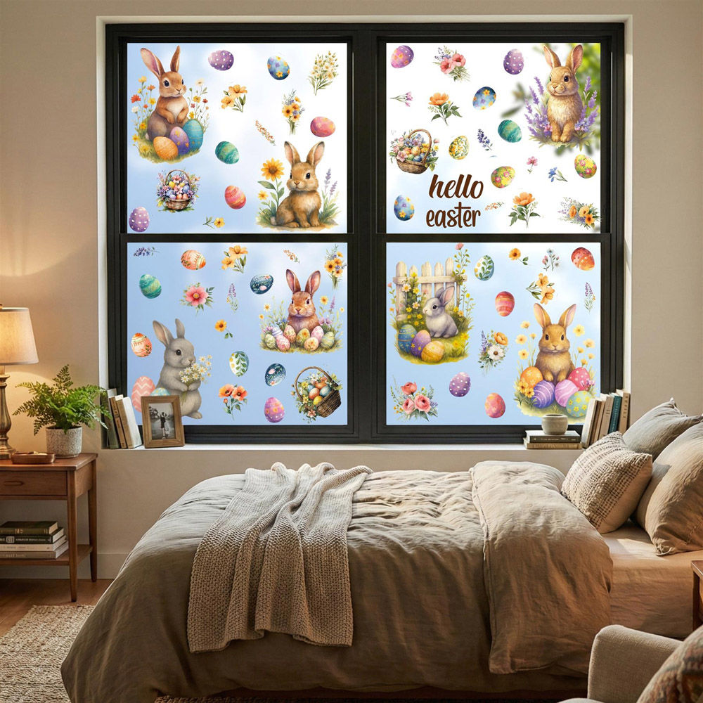 Walplus Easter Bunny Garden Window Cling Sticker Set 72 Piece Image 3