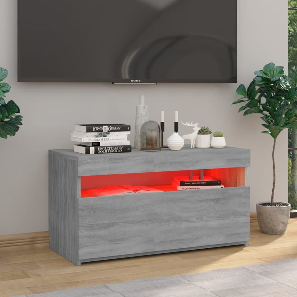 vidaXL Single Door Single Shelf Grey Sonoma TV Cabinet with LED Lights Image 3