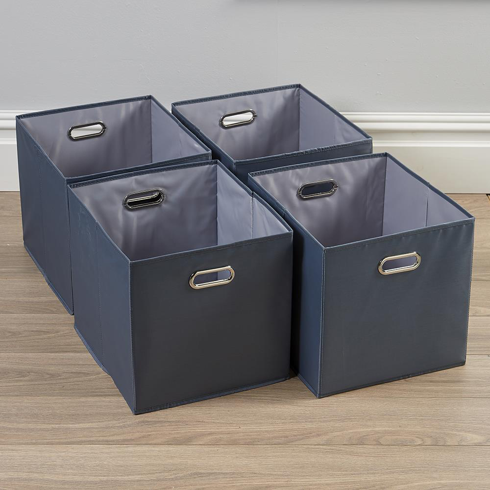 Home Source Cube Grey Storage Box with Oval Handle 4 Pack Image 2