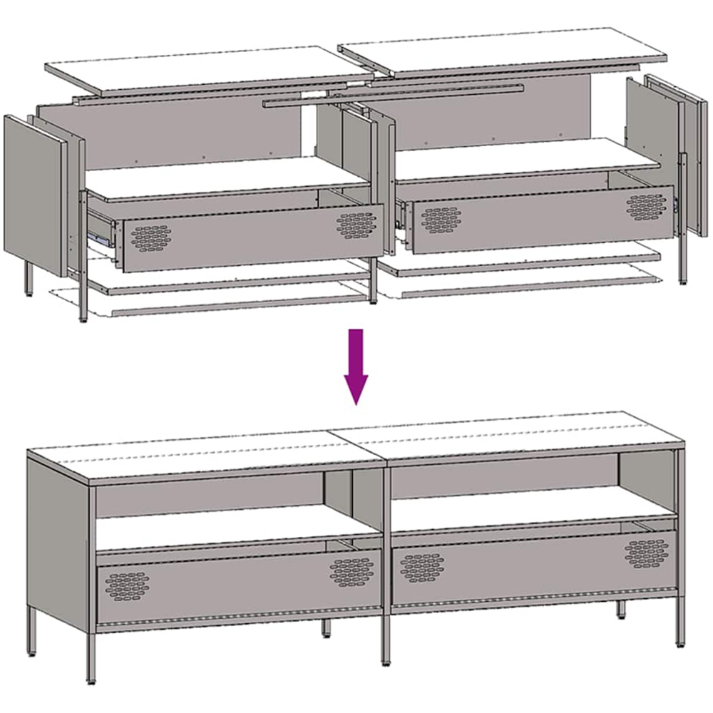 vidaXL 2 Drawer 2 Shelf White Steel Wide TV Cabinet Image 9