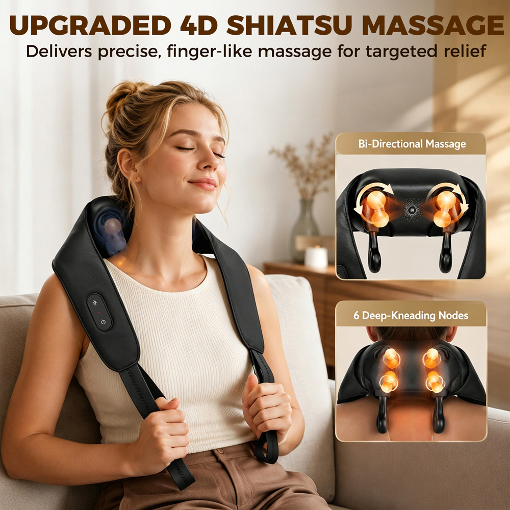 HOMCOM Heat and 4D Shiatsu Shoulder and Neck Cordless Massager Image 8