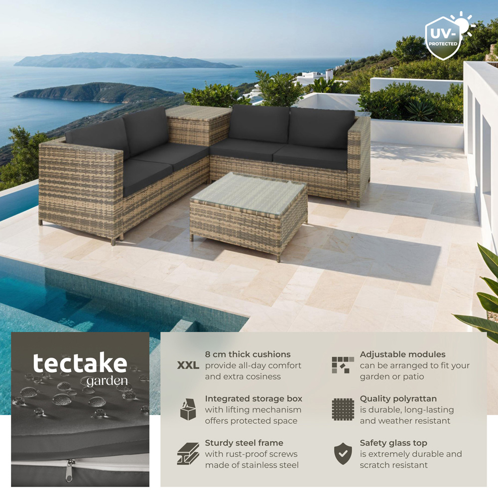 tectake Siena 4 Seater Natural and Dark Grey Rattan Garden Lounge Set with Storage Box Image 6