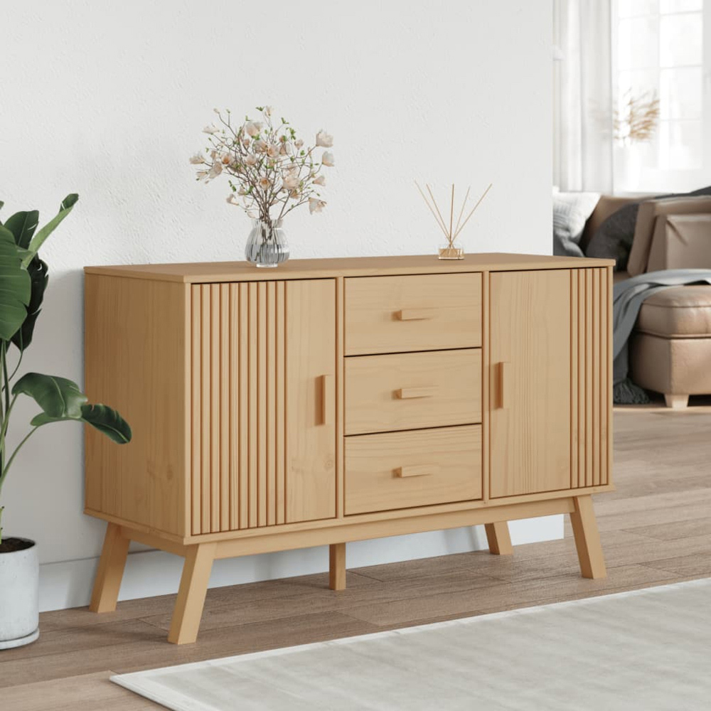 vidaXL Olden 2 Door 3 Drawer Brown Solid Pine Wood Sideboard Image 8