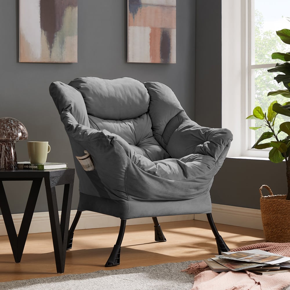 Home Detail Mellow Grey Velvet Lazy Chair Image 5