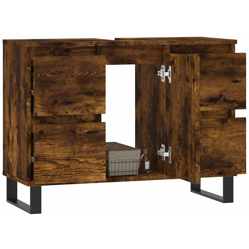 vidaXL Single Door 4 Drawer Smoked Oak Bathroom Cabinet Image 3