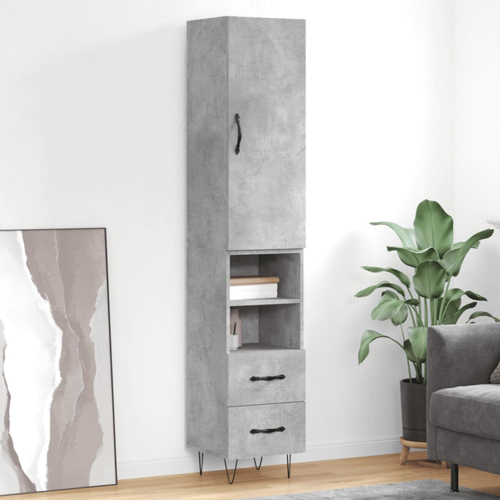 vidaXL Single Door 2 Drawer 2 Shelf Concrete Grey Highboard with Hairpin Legs Image 1