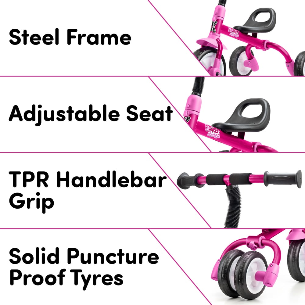 Xootz Toddler Pink 5 in 1 Switch Rider Folding Balance Trike Image 7