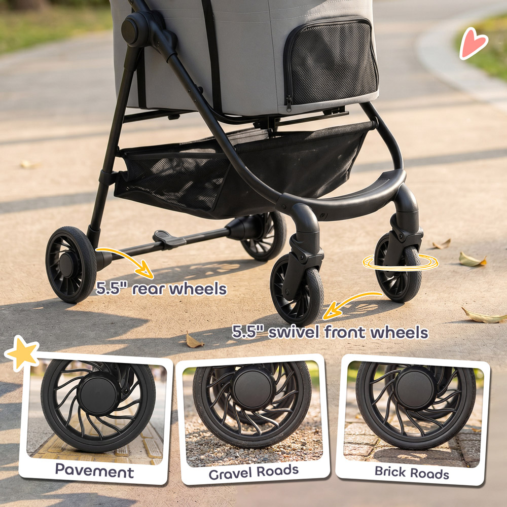 PawHut 3-in-1 Grey Small Foldable Dog Stroller Image 6