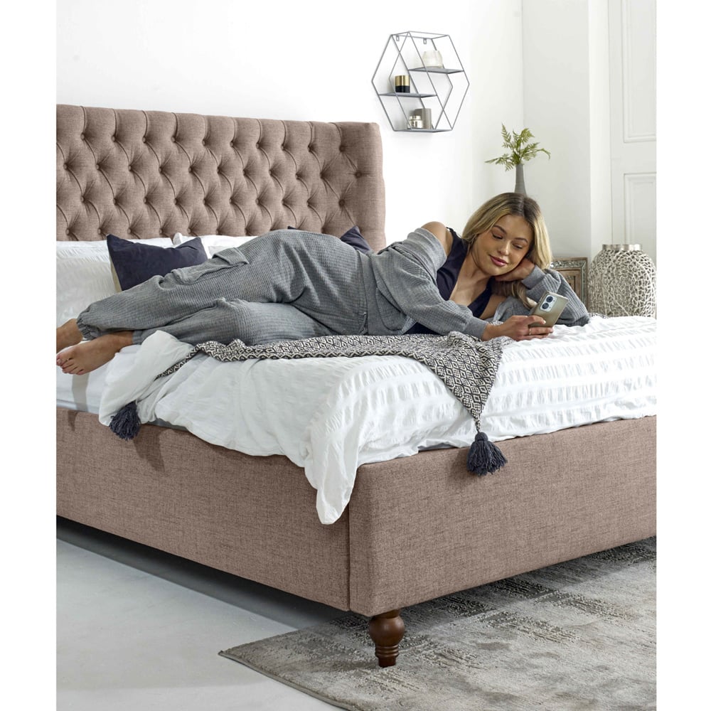 Eleganza Dinah Double Mineral Grampian Fabric Bed Frame with Winged Headboard Image 4