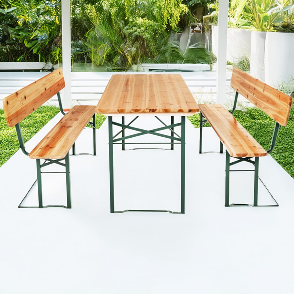 tectake 8 Seater Folding Dining Table with Bench Set Brown Image 1