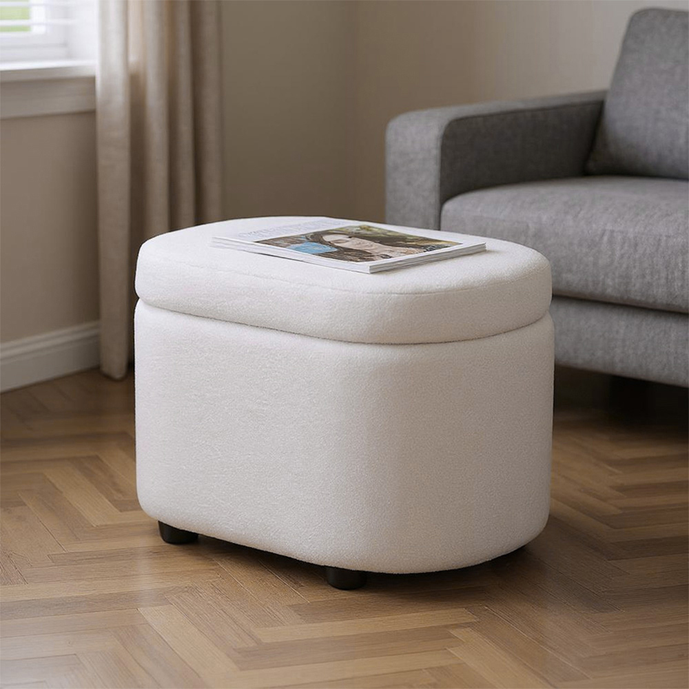 Living and Home White Teddy Fleece Storage Ottoman with Lift-Up Lid Image 8