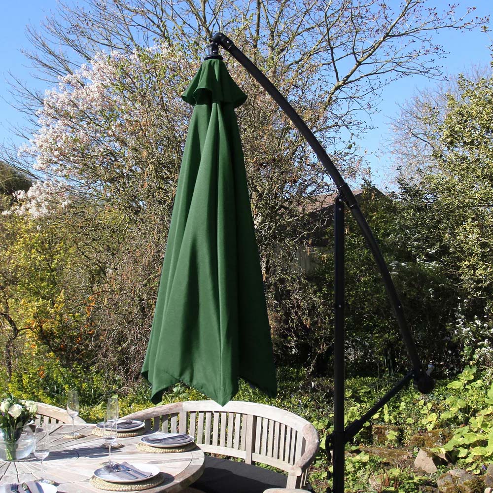 MonsterShop Green Cantilever Parasol with Fan Base Image 4