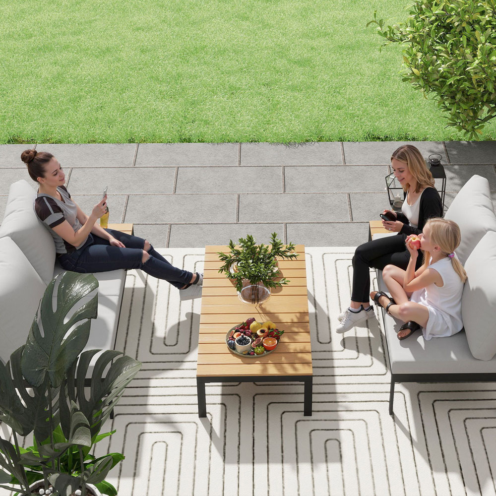 Outsunny 4 Seater Teak Garden Corner Sofa Set Image 4