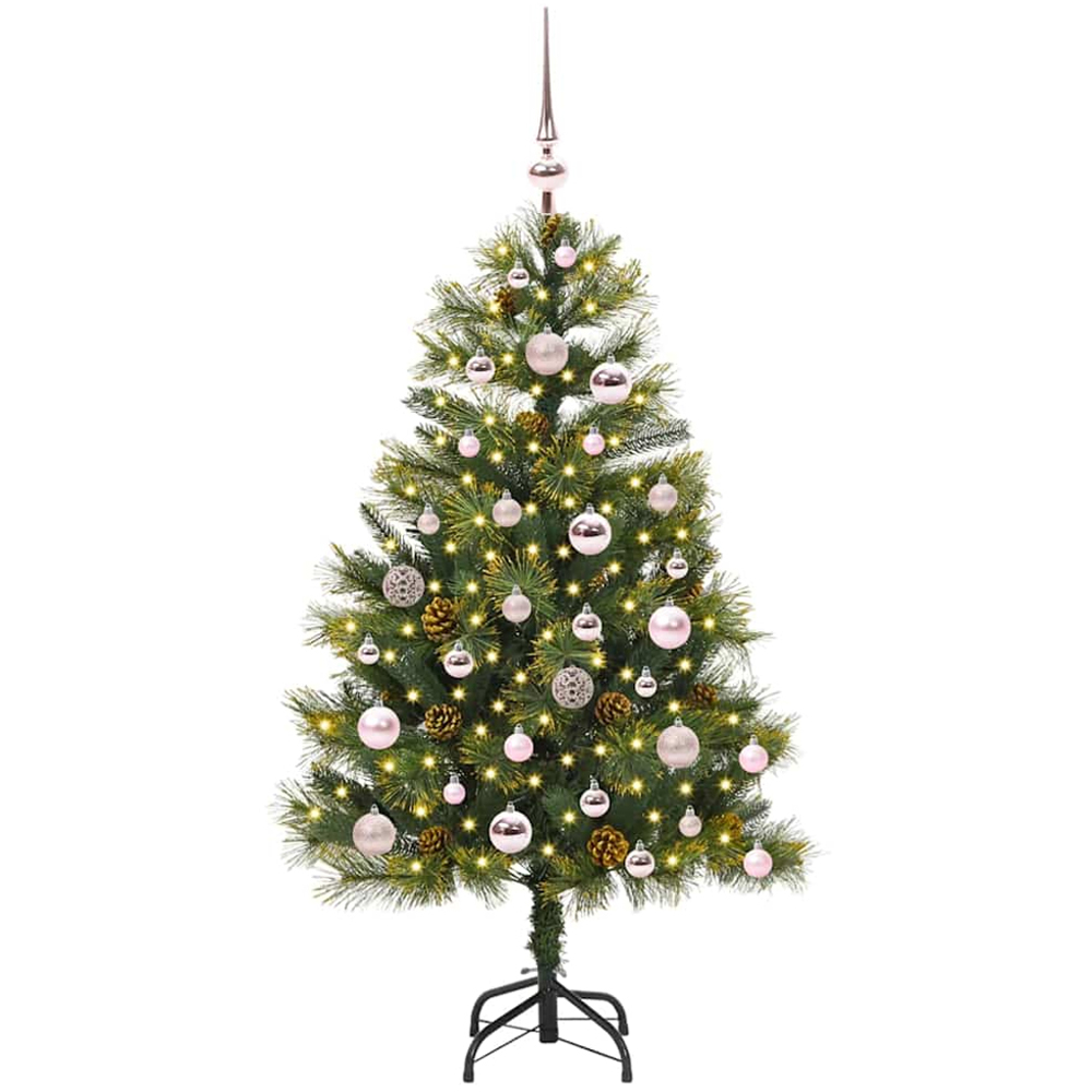 vidaXL Pre-Lit Pink Baubles and Pinecones Green Artificial Christmas Tree 4ft Image 1
