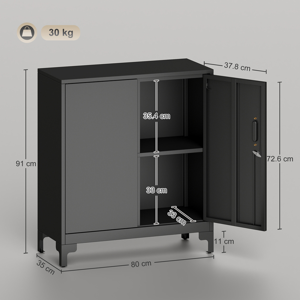 Portland 2 Door Black Metal Lockable Filing Cabinet with Keys Image 9
