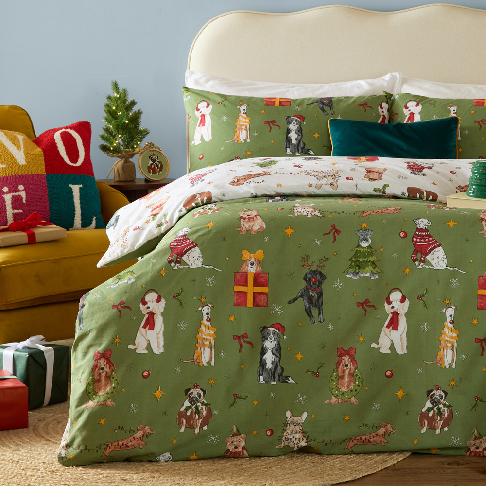Furn Christmas Pawty Single Green Reversible Duvet Cover Set Image 4
