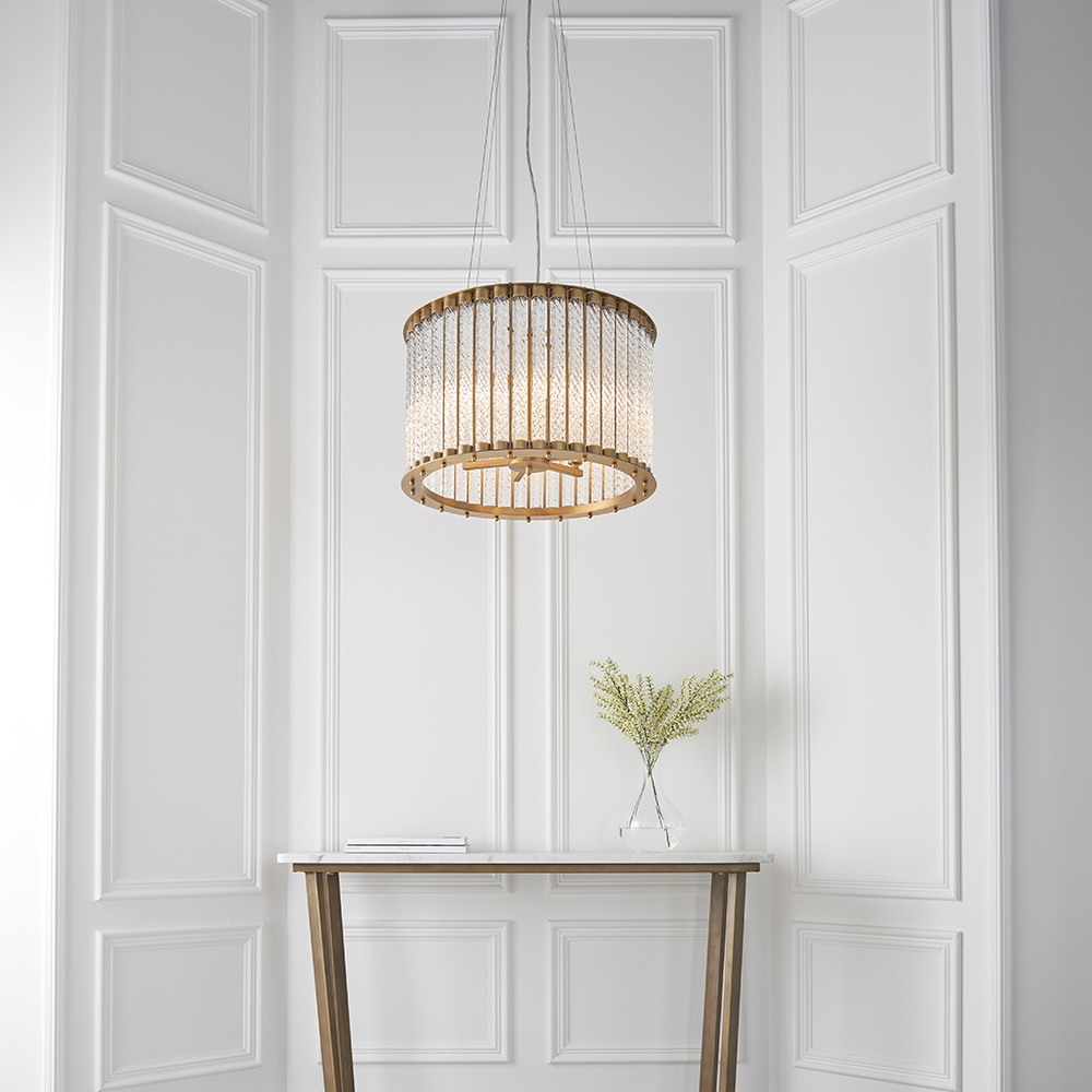 Merano Naples Matt Gold Ribbed Glass Pendant Light Image 7