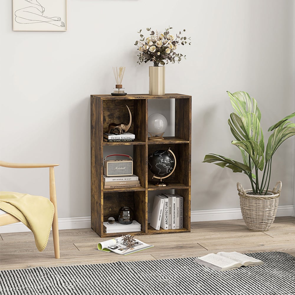 Portland 6 Shelf Rustic Brown Bookcase Image 4