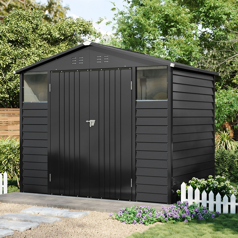 Living and Home 8 x 5.7ft Black Metal Apex Roof Garden Storage Shed Image 7