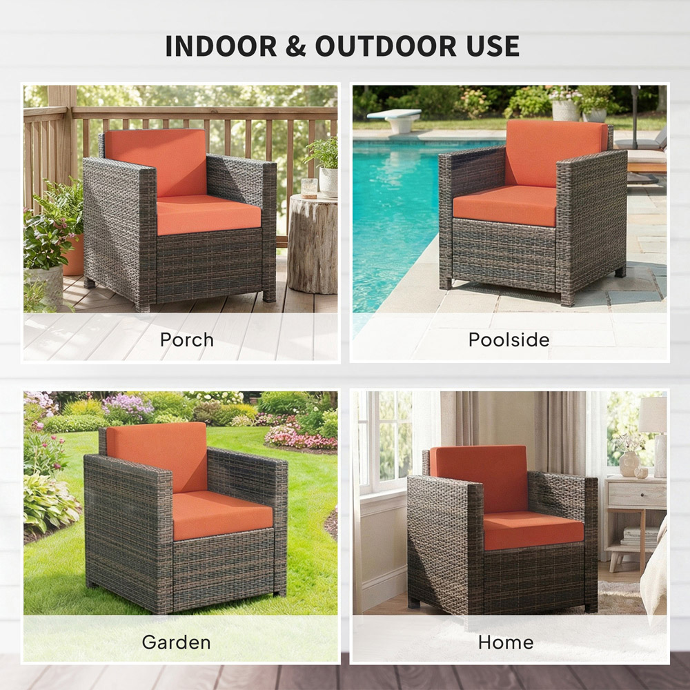 Outsunny Rattan Brown and Orange Cushioned Garden Armchair Image 7
