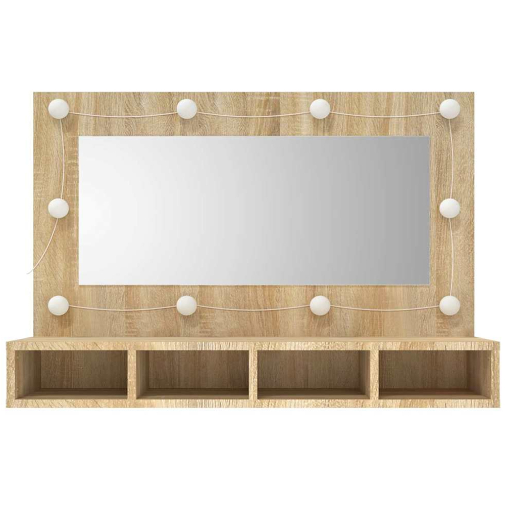 vidaXL 4 Open Shelf Sonoma Oak LED Mirror Wall Mounted Bathroom Cabinet Image 4