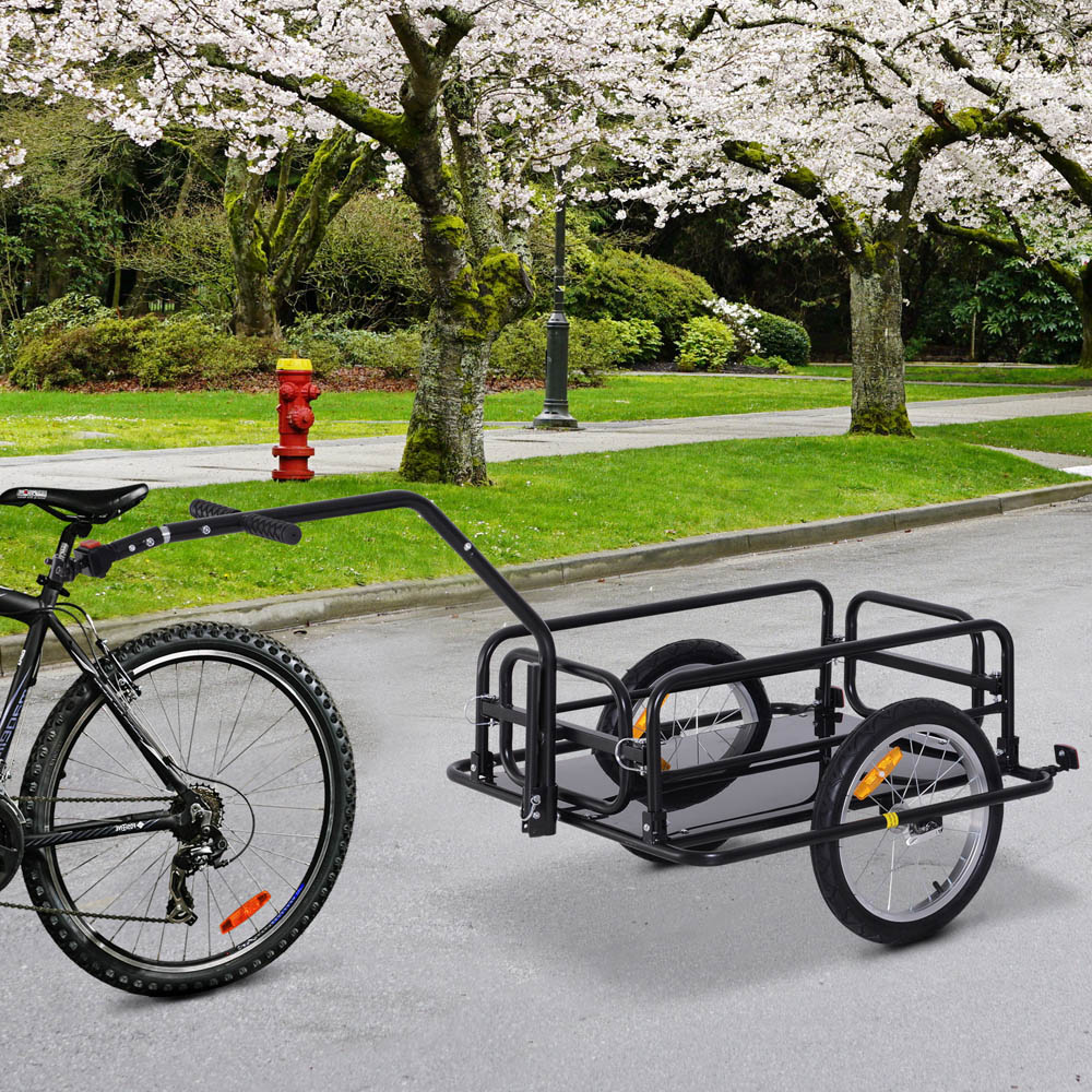 HOMCOM Black Foldable Bicycle Cargo Trailer with Hitch Image 2