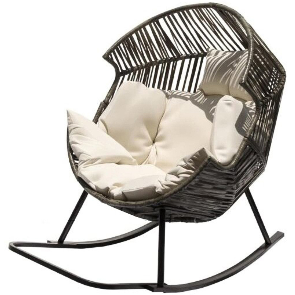 Willowmare Oversized Grey PE Rattan Rocking Chair with Thick Cushion Image 2