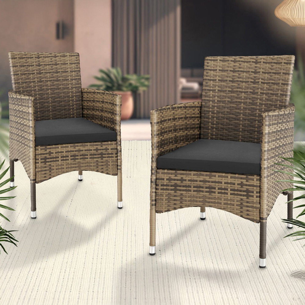 tectake Nantes Set of 2 Natural and Dark Grey Polyrattan Garden Chair Image 1
