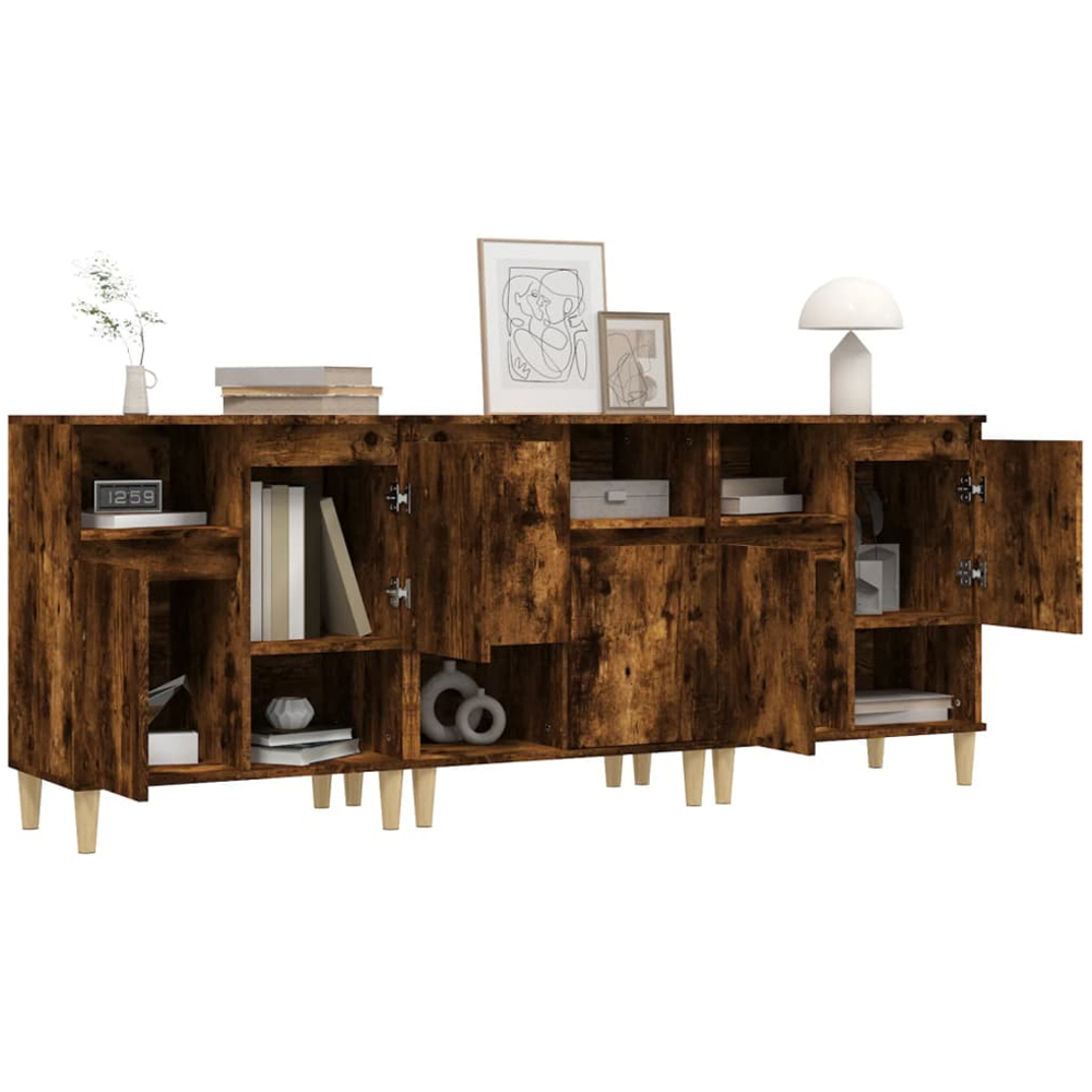 vidaXL 2 Door 2 Shelf Smoked Oak Sideboard Set of 3 Image 4