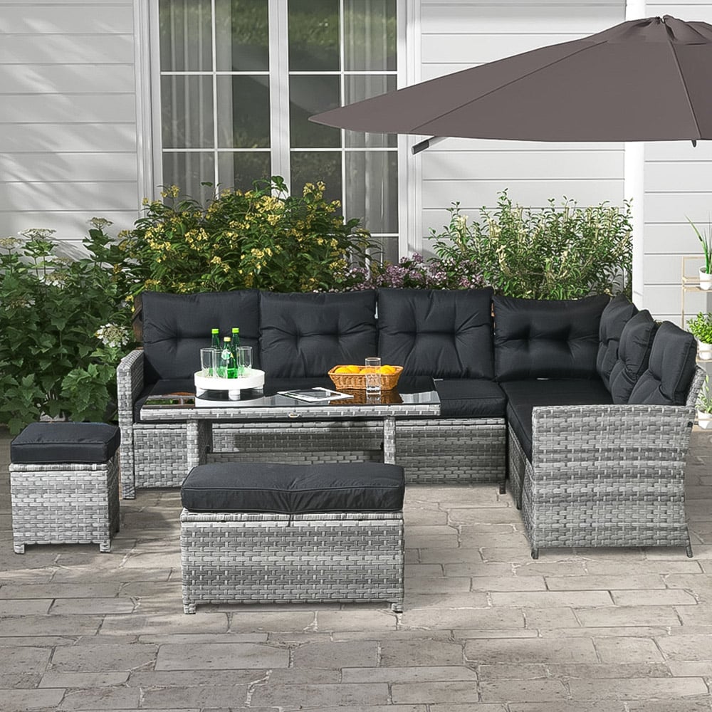 Outsunny 10 Seater Mixed Grey Rattan Patio Furniture Set Image 1