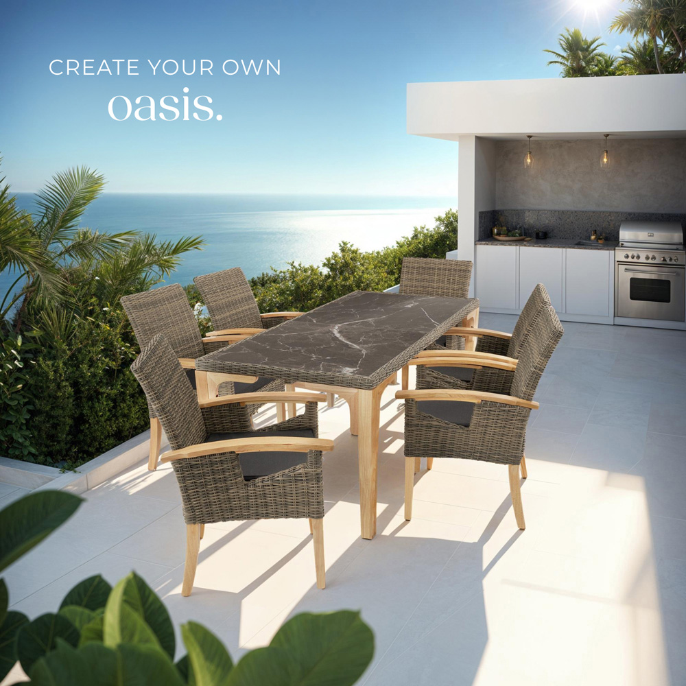 tectake Foggia Rosarno 6 Seater Rattan Garden Dining Set Natural Image 8