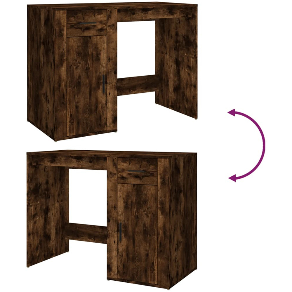vidaXL Single Door Single Drawer Computer Desk Smoked Oak Image 8