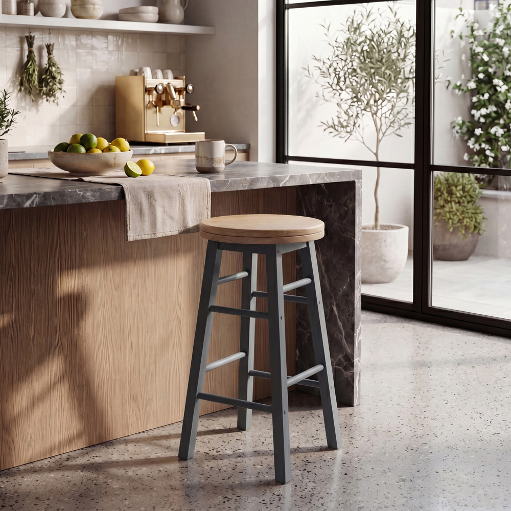 CHEF VIDA Grey Wooden Revolving Bar Stool Image 8