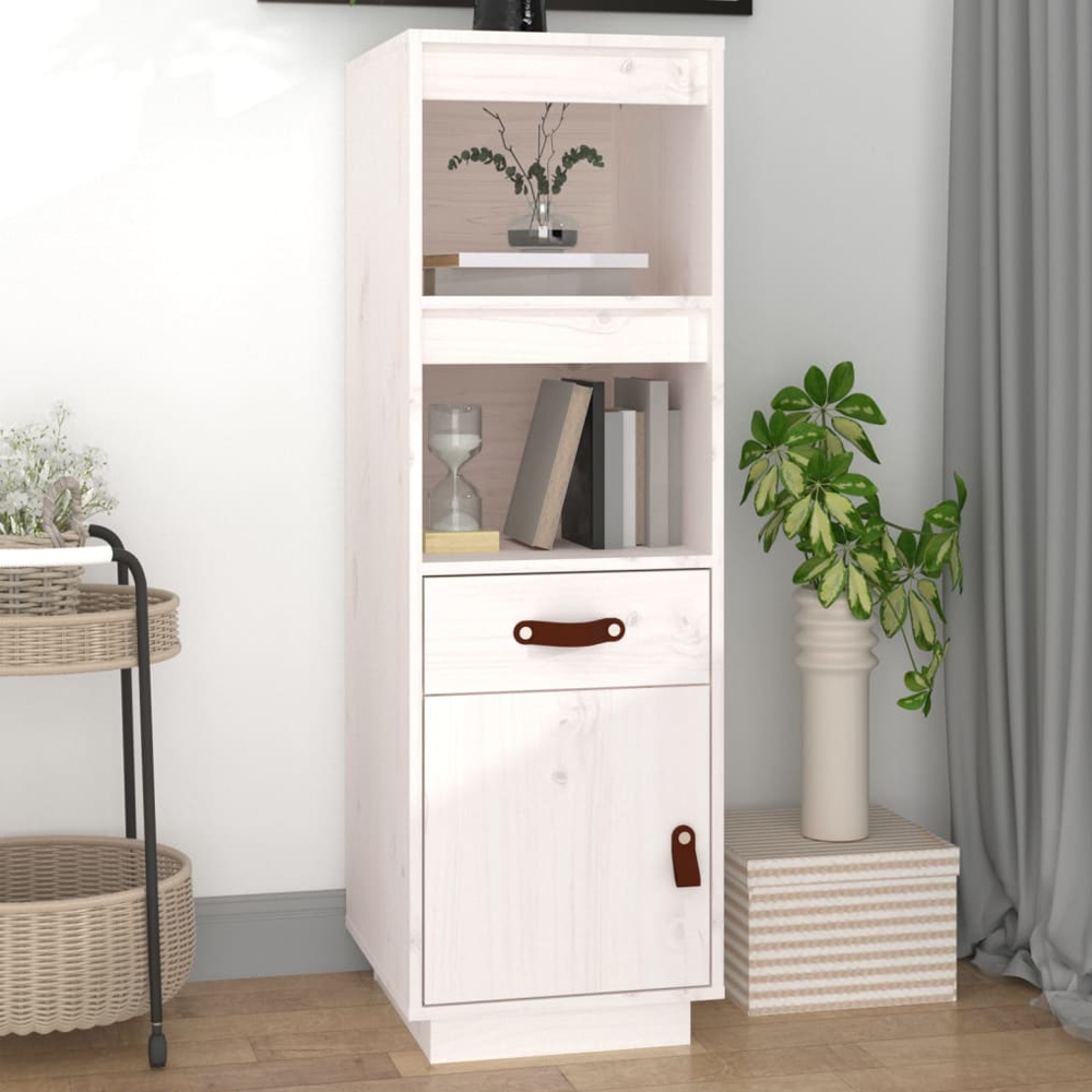vidaXL Single Door Single Drawer 2 Shelf White Solid Pine Wood Highboard Image 1
